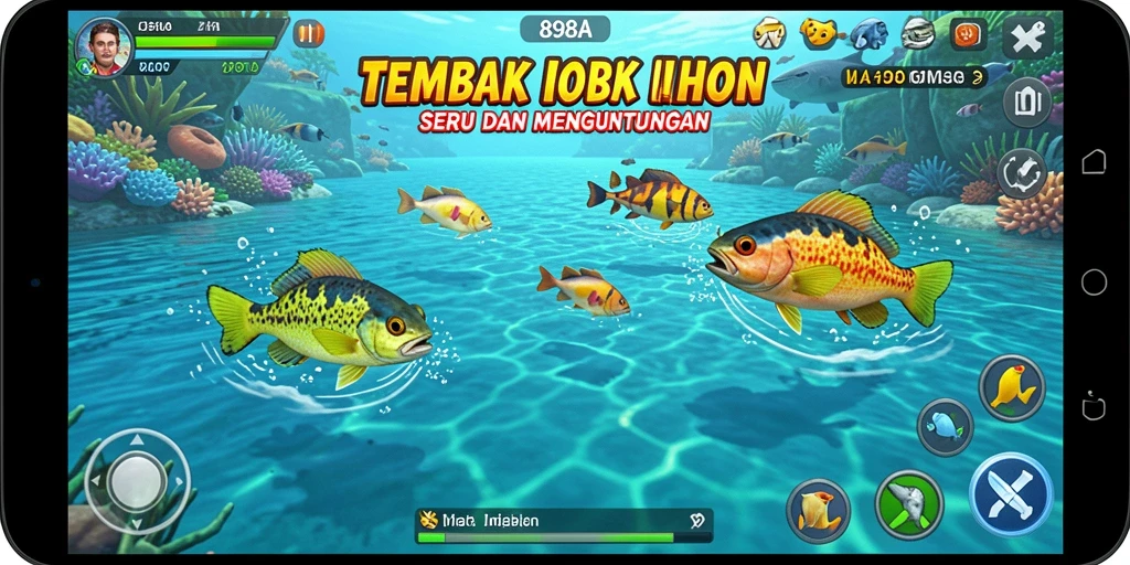 Tangkapan layar menunjukkan aksi seru dalam permainan Tembak Ikan.