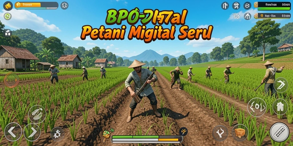 Screenshot gameplay BPO777 yang menampilkan kebun penuh dengan tanaman.