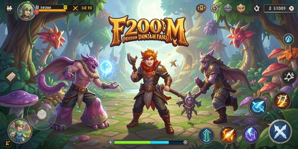 Gameplay F200M yang menantang di dunia petualangan yang indah.