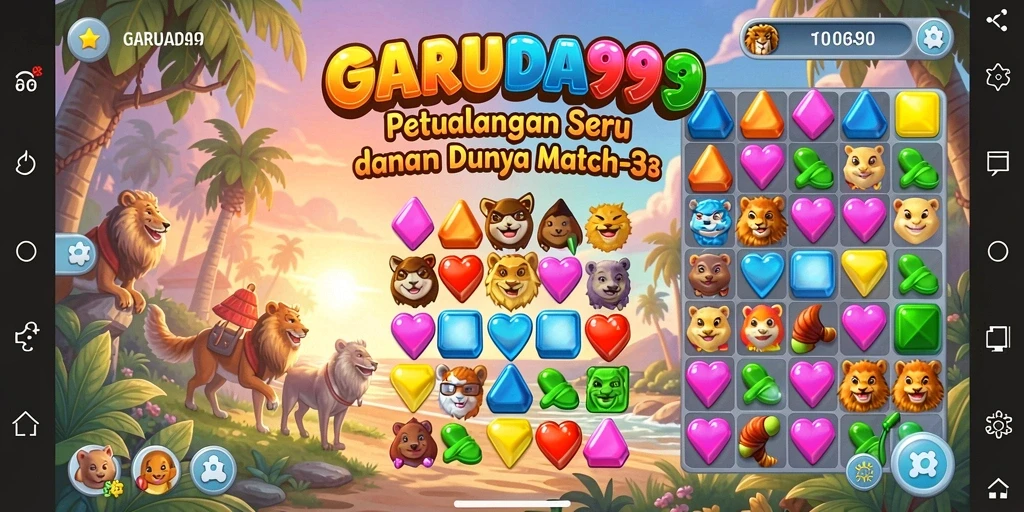 Screenshot menampilkan gameplay seru GARUDA999 dengan aksi Match-3 yang memukau.