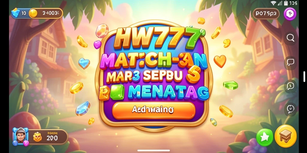 Tampilan menarik dari gameplay HW777 dengan aksi Match-3 yang seru.