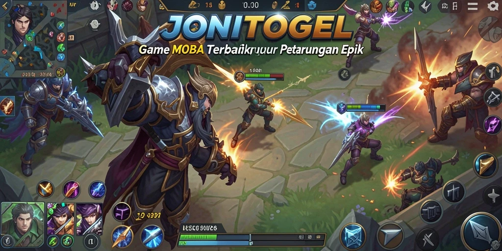 Screenshot utama JONITOGEL menampilkan aksi seru dalam pertempuran MOBA.