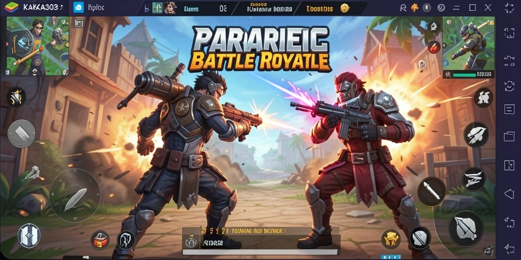 Tampilan gameplay intens dalam KAKA303 saat bertarung di arena Battle Royale.