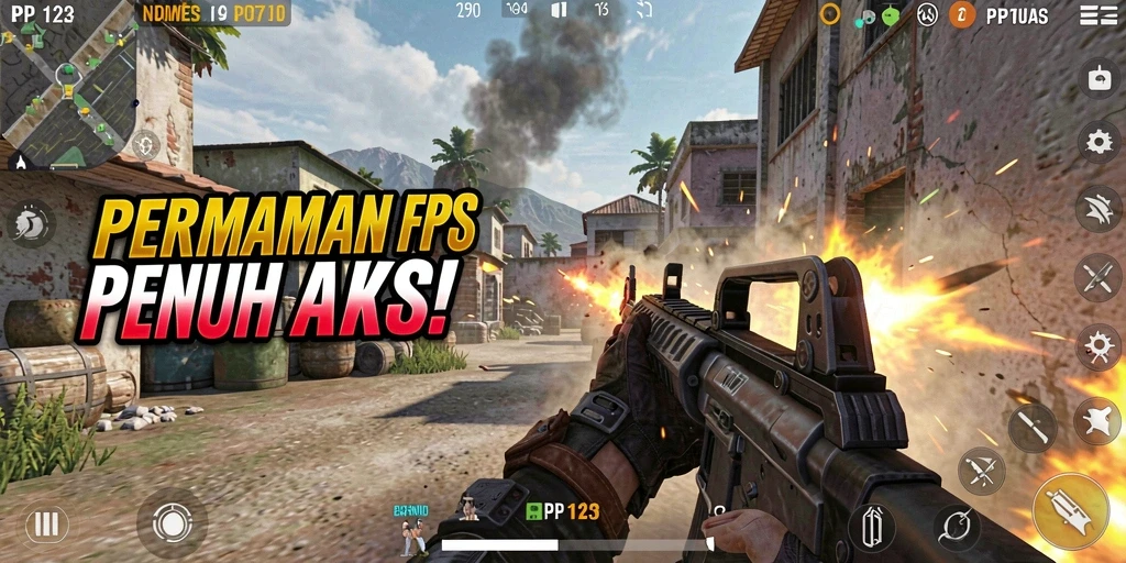 Tangkapan layar gameplay PP123 menampilkan aksi pertempuran yang intens.
