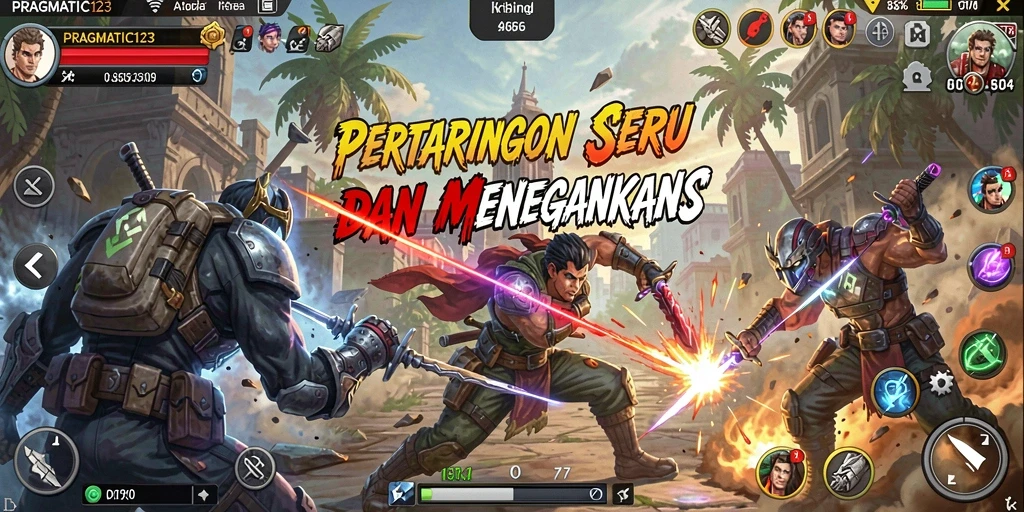 Screenshot gameplay PRAGMATIC123 menampilkan pertarungan seru antar karakter.