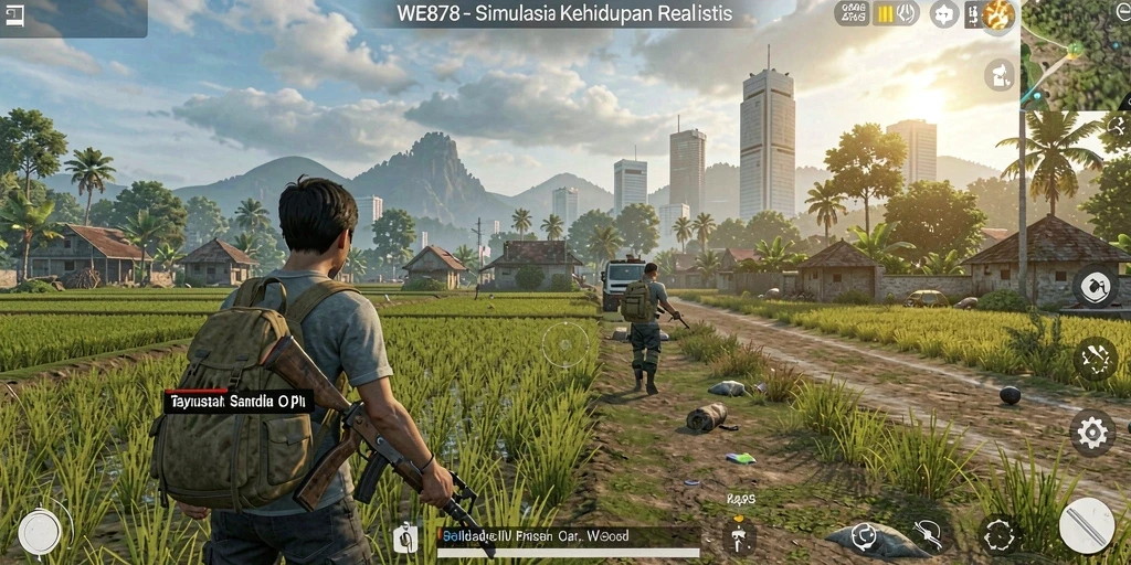 Tangkapan layar gameplay WE878 yang menampilkan simulasi kehidupan interaktif.